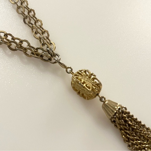 Vintage Emmons Gold Tone Tassel Pendant Chain Necklace - Picture 4 of 16